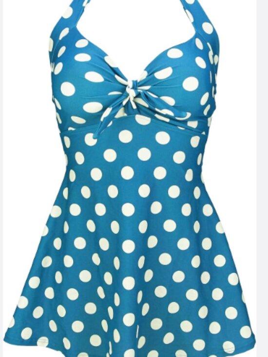COCOSHIP Other - COCOSHIP Blue and White Polka Dot Halter Swimdress